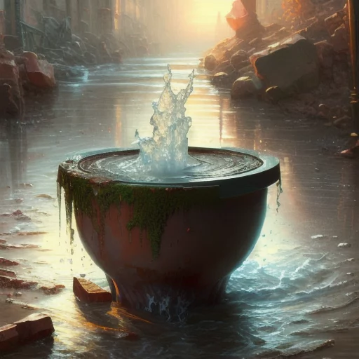 2811475695-A beautiful painting of water spilling out of a broken pot, earth colored clay pot, vibrant background, by greg rutkowski and th.webp